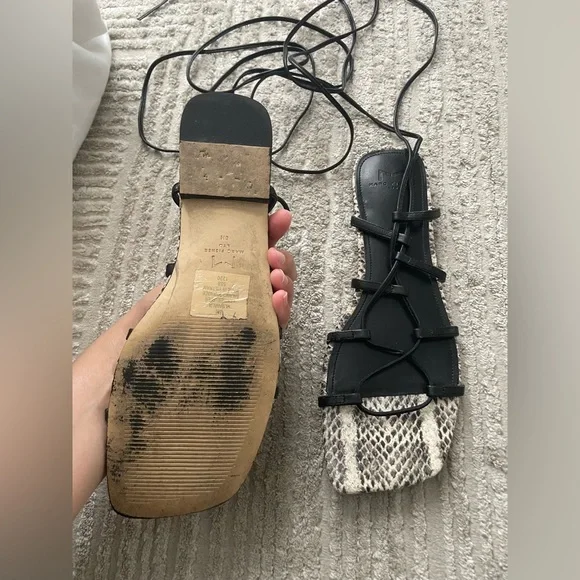 Marc Fisher Black Lace-Up Gladiator Sandal with Snake-Print Footbed - Picture 5 of 6